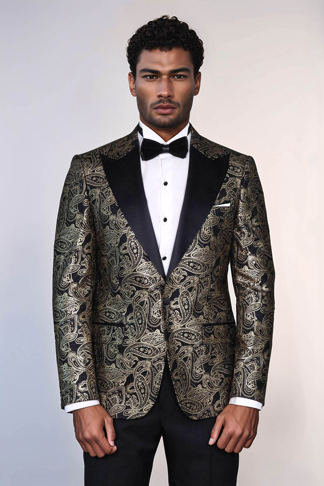 Blazer de bal homme noir à revers Paisley Peak - Wessi