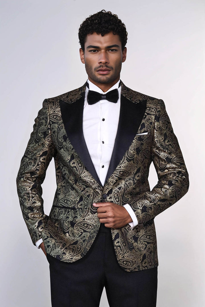 Blazer de bal homme noir à revers Paisley Peak - Wessi