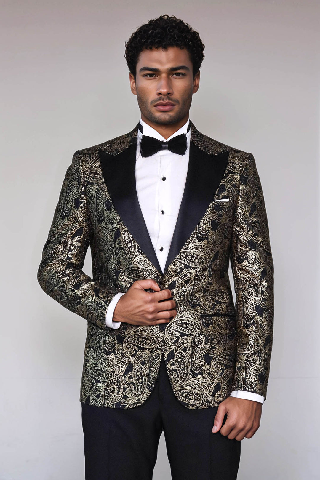 Blazer de bal homme noir à revers Paisley Peak - Wessi