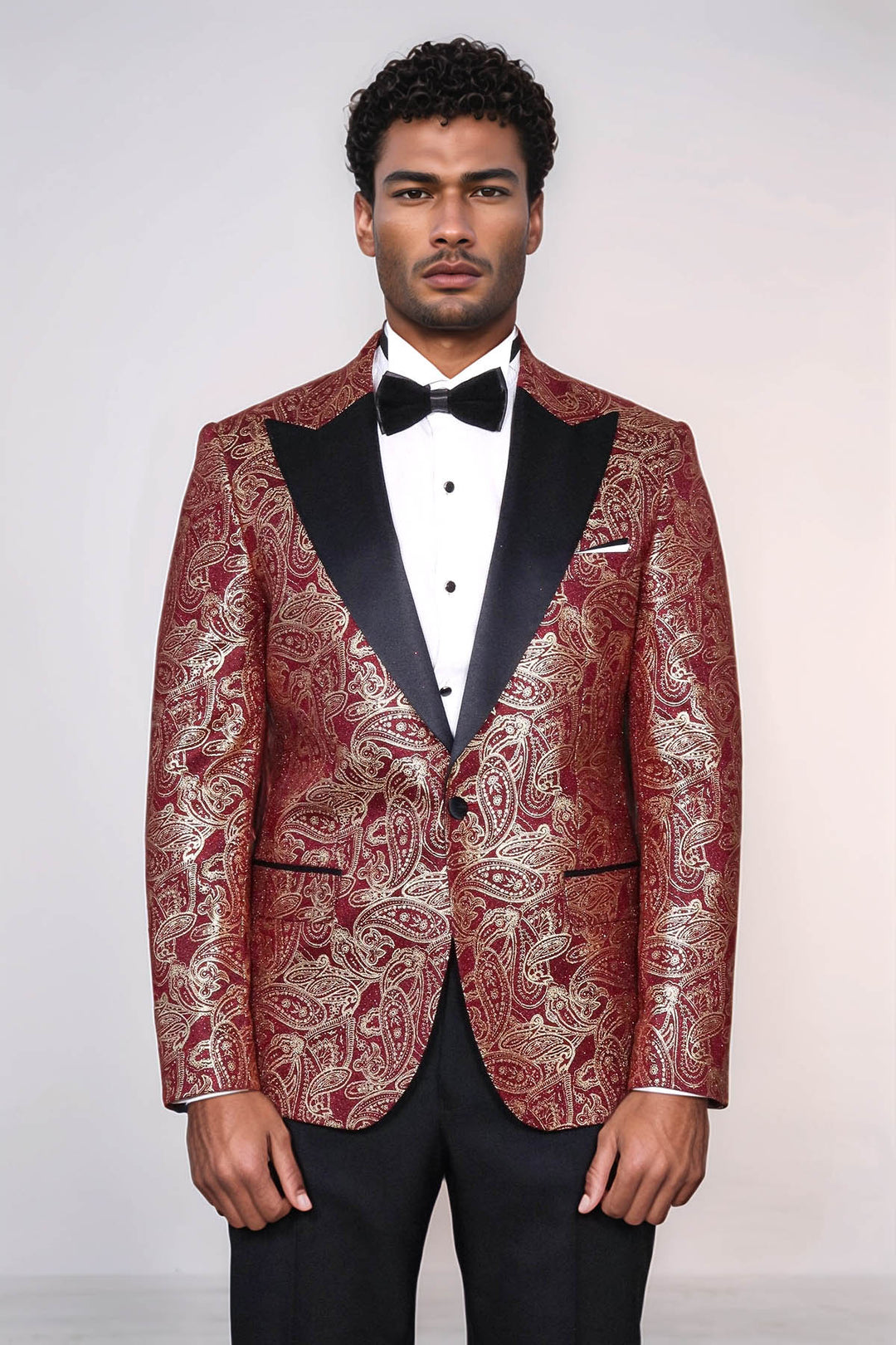 Blazer de bal pour hommes bordeaux à revers Paisley Peak - Wessi