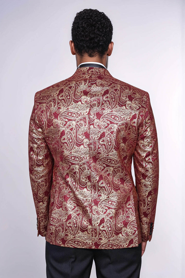 Blazer de bal pour hommes bordeaux à revers Paisley Peak - Wessi