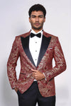 Blazer de fiesta Paisley con solapa de pico Burdeos para hombre - Wessi