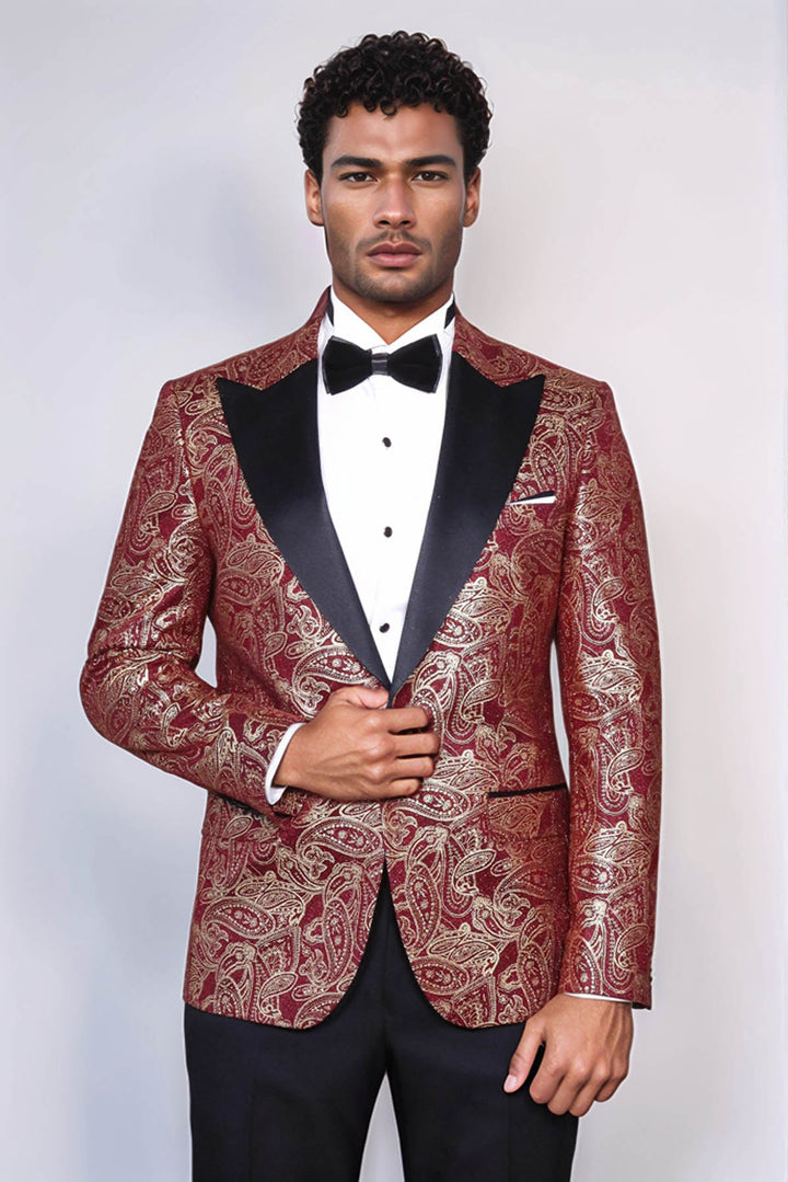 Blazer de bal pour hommes bordeaux à revers Paisley Peak - Wessi