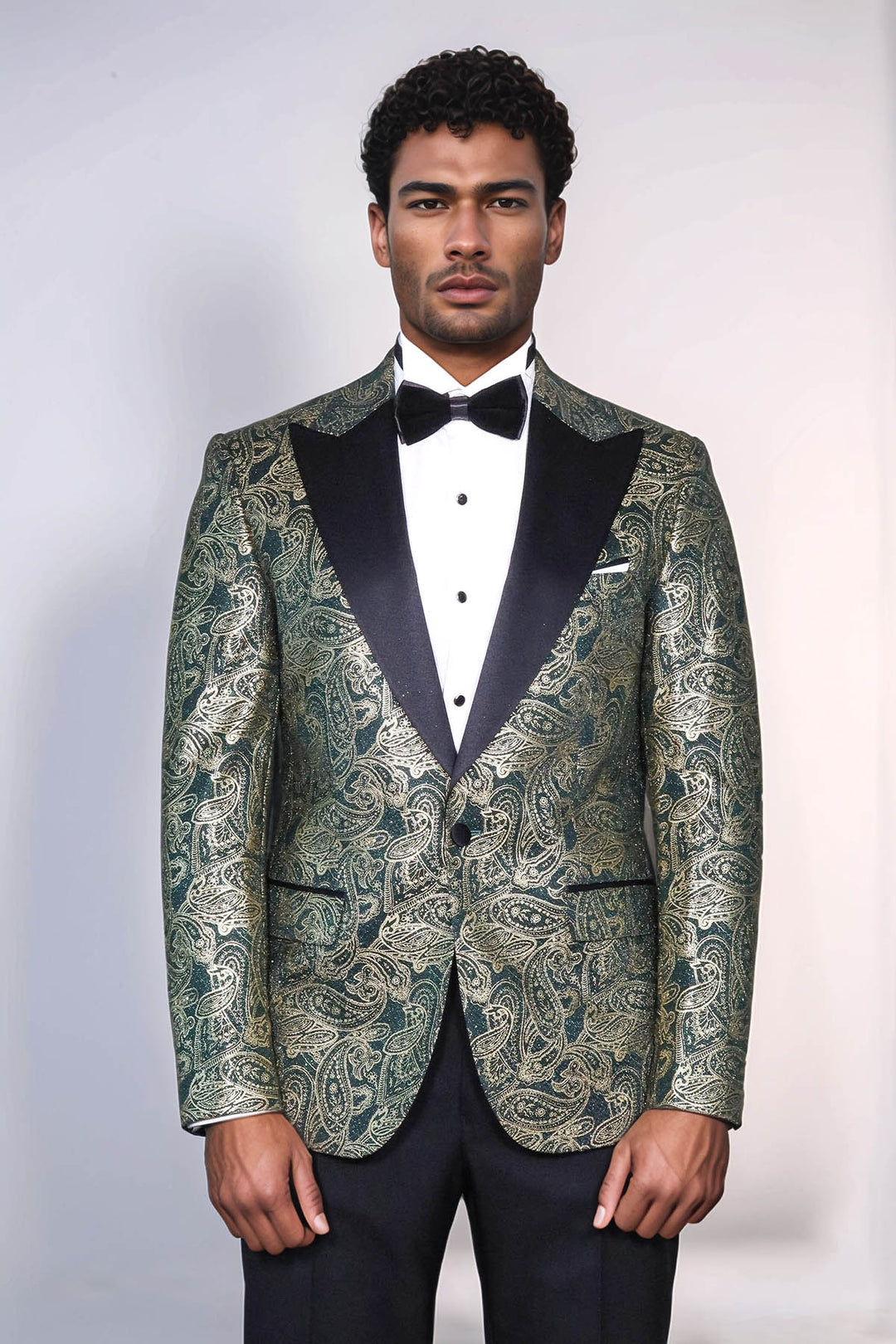 Blazer de fiesta para hombre Paisley con solapa de pico verde - Wessi