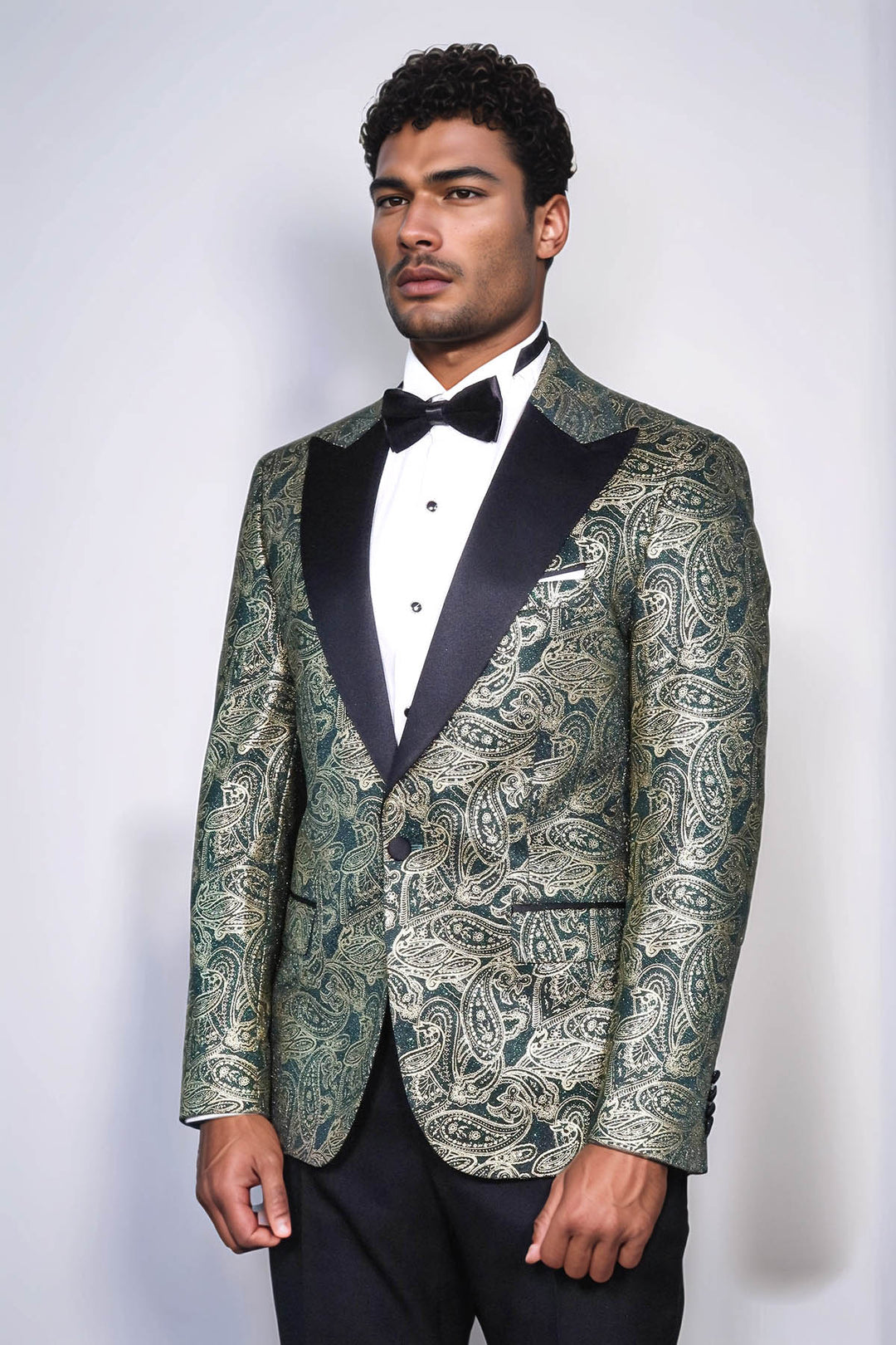 Blazer de fiesta para hombre Paisley con solapa de pico verde - Wessi