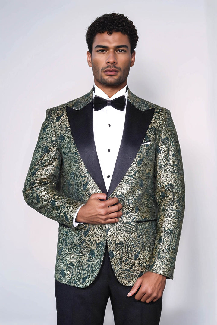 Blazer de fiesta para hombre Paisley con solapa de pico verde - Wessi