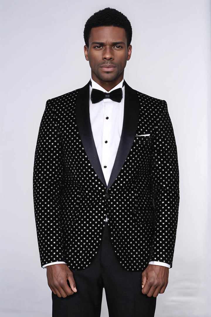 Blazer de bal homme noir coupe slim à motifs de points - Wessi