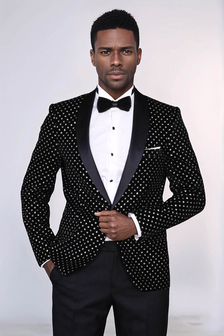 Blazer de bal homme noir coupe slim à motifs de points - Wessi