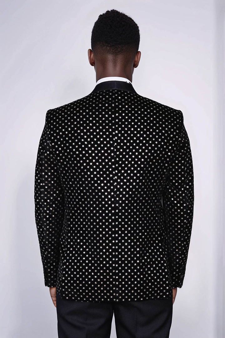 Blazer de bal homme noir coupe slim à motifs de points - Wessi