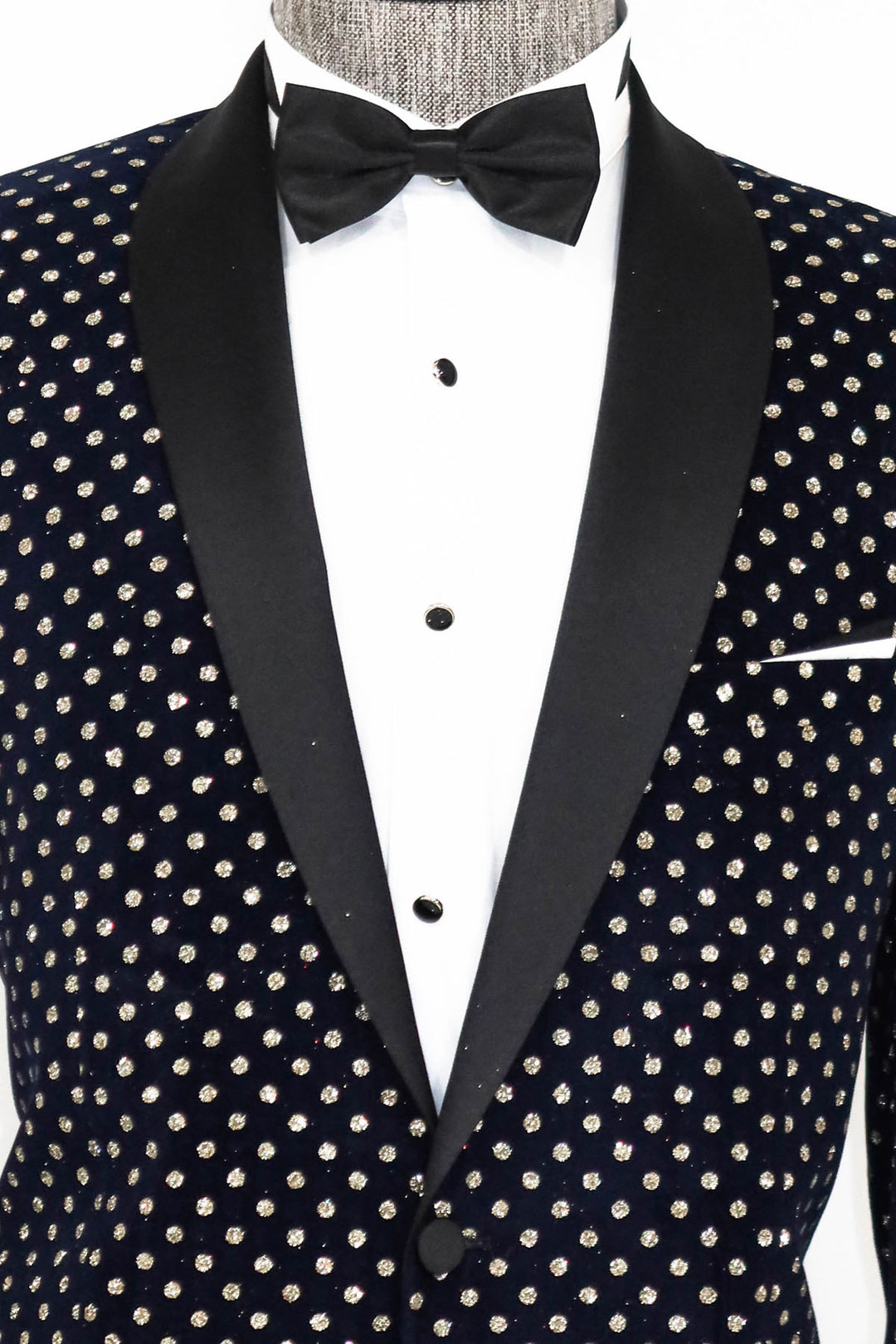 Dot Patterned Slim Fit Navy Blue Men Party Blazer - Wessi