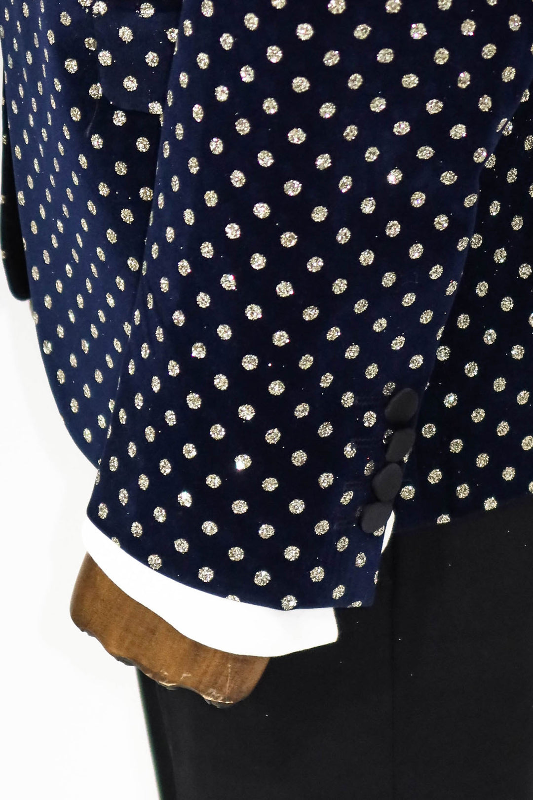 Dot Patterned Slim Fit Navy Blue Men Party Blazer - Wessi