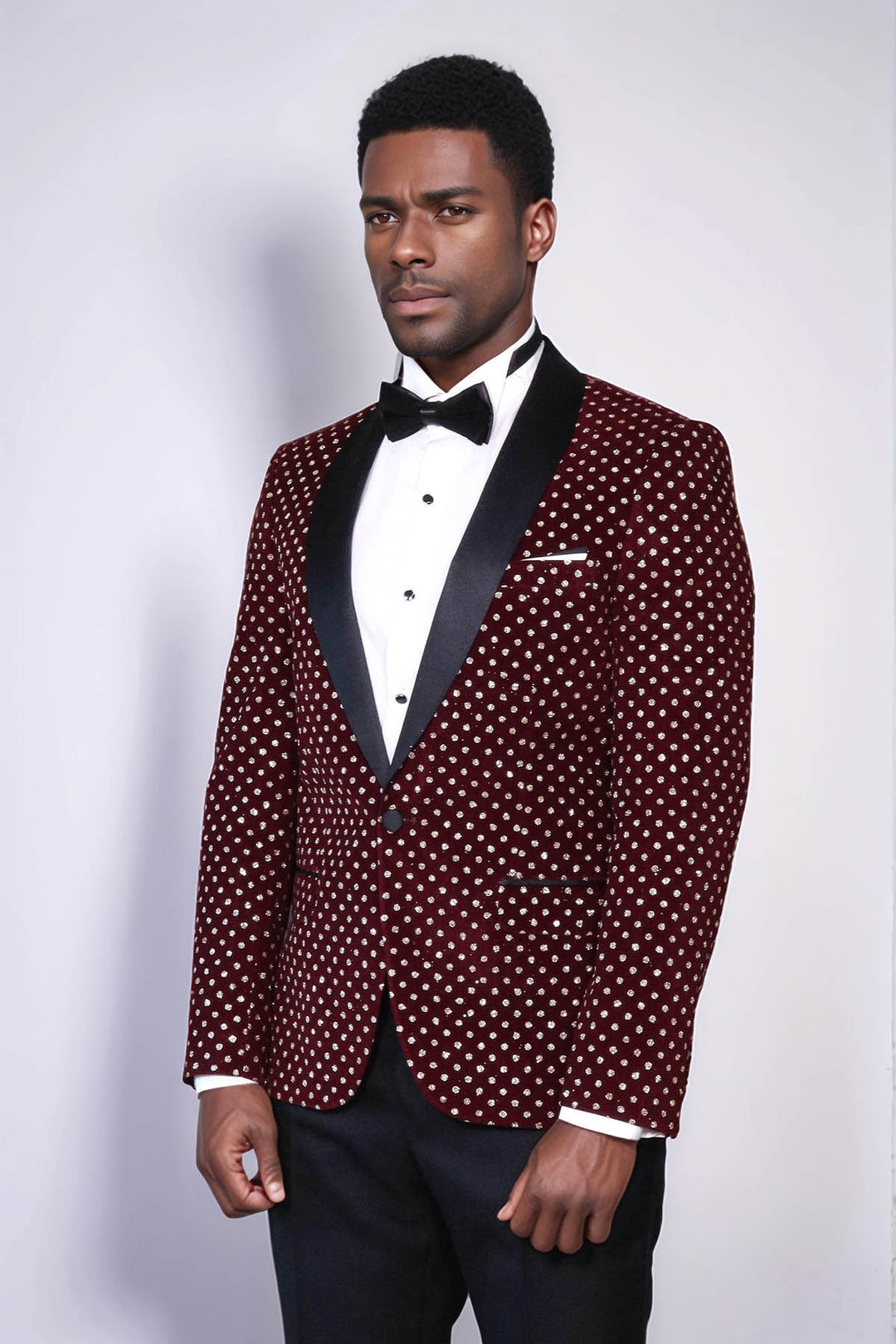 Blazer da ballo da uomo bordeaux slim fit con motivo a pois - Wessi