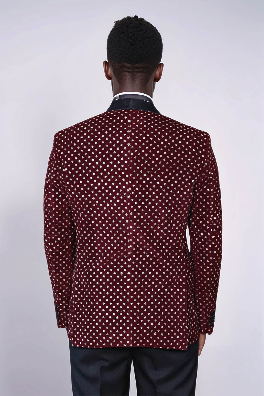 Blazer da ballo da uomo bordeaux slim fit con motivo a pois - Wessi