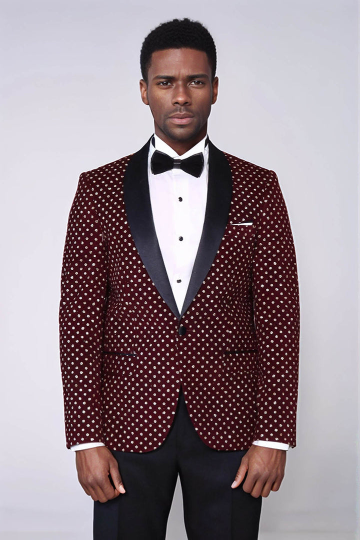 Blazer da ballo da uomo bordeaux slim fit con motivo a pois - Wessi