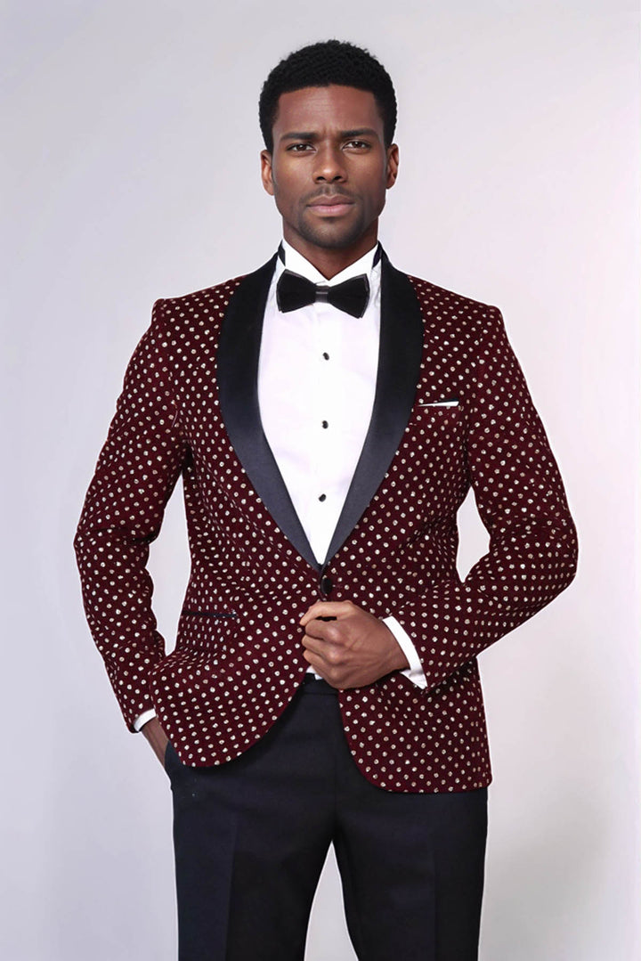 Blazer da ballo da uomo bordeaux slim fit con motivo a pois - Wessi