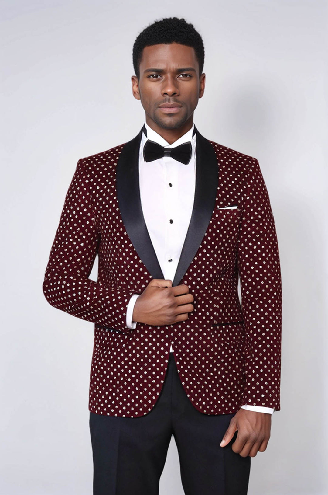 Blazer da ballo da uomo bordeaux slim fit con motivo a pois - Wessi