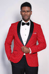 Blazer da uomo rosso slim fit con motivo a pois - Wessi