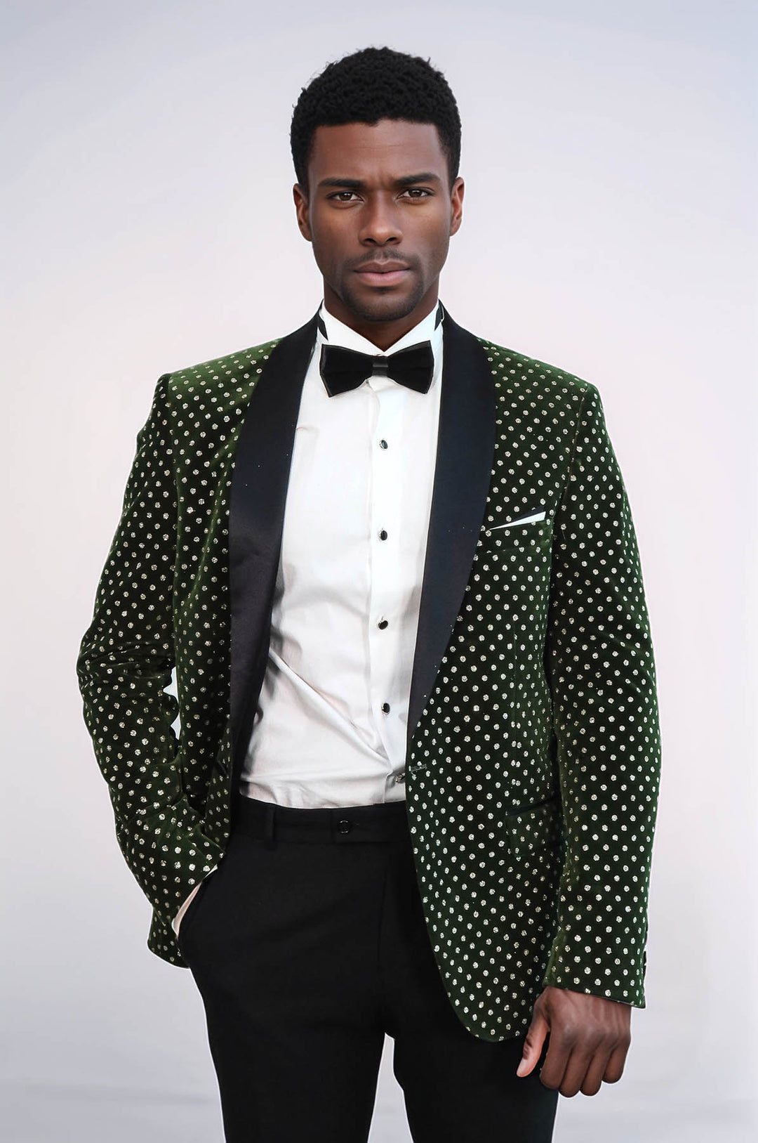 Dot Pattern Slim Fit Dark Green Men Wedding Groom Blazer - Wessi