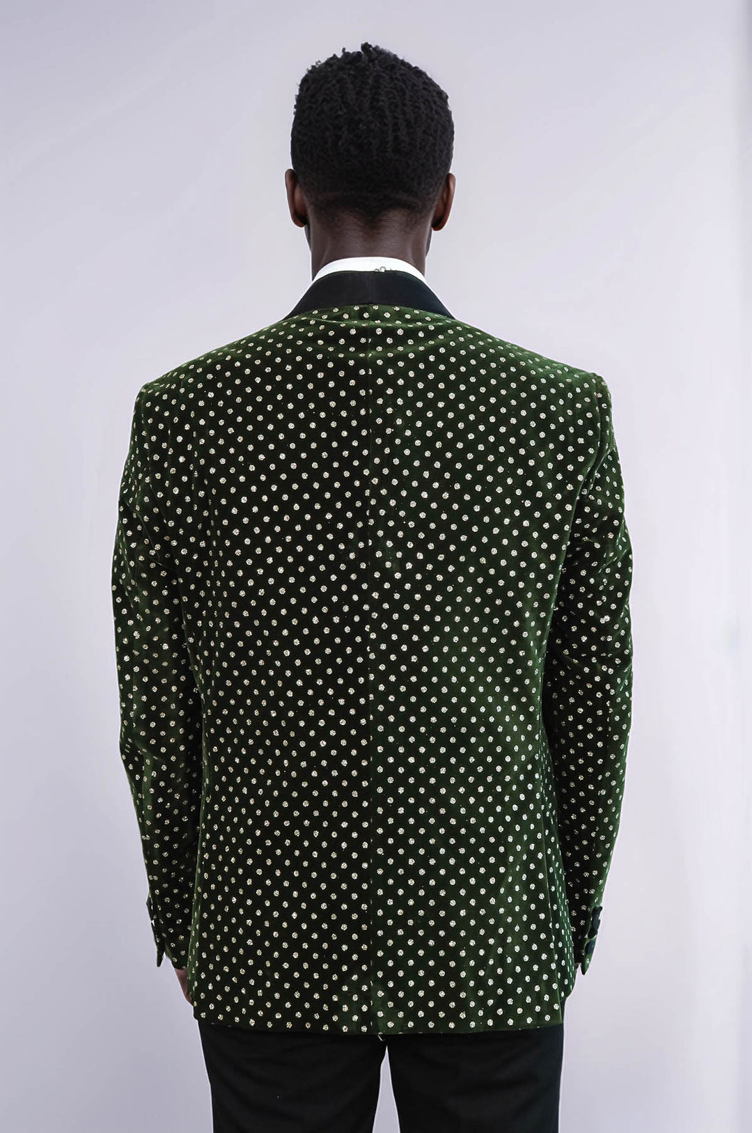 Dot Pattern Slim Fit Dark Green Men Wedding Groom Blazer - Wessi