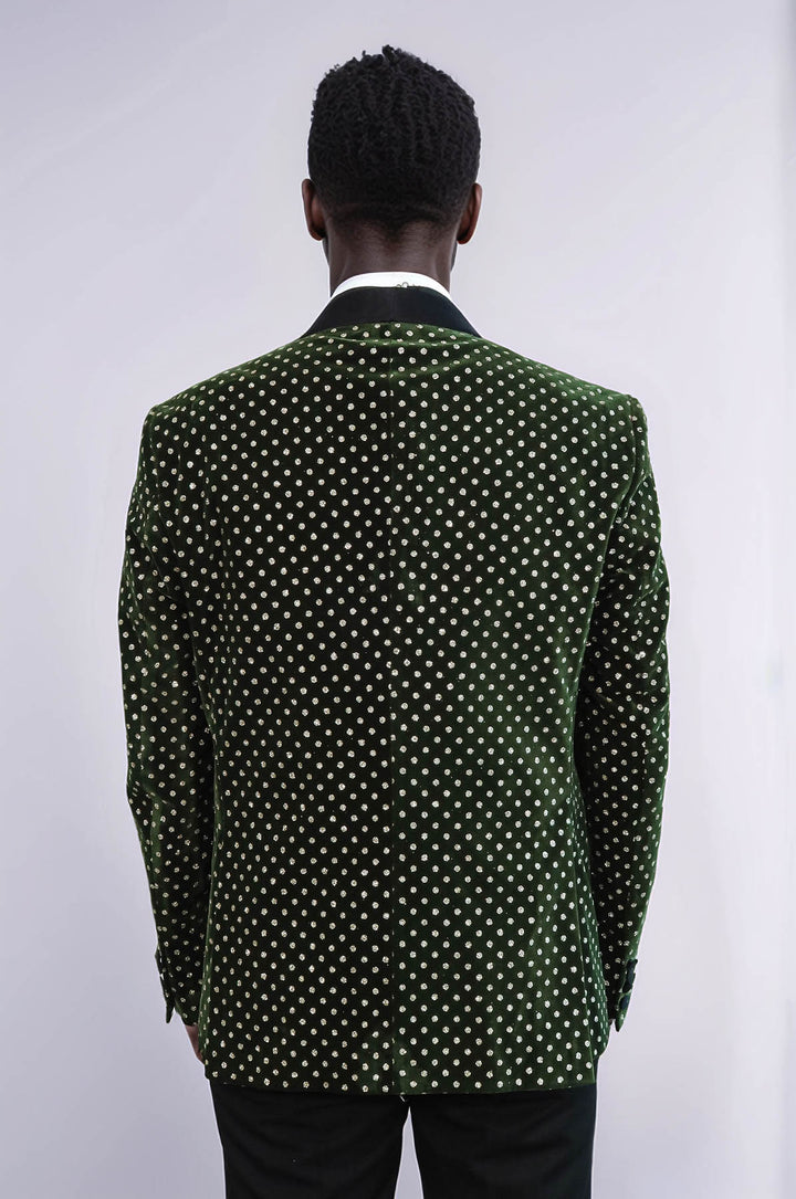 Dot Pattern Slim Fit Dark Green Men Wedding Groom Blazer - Wessi