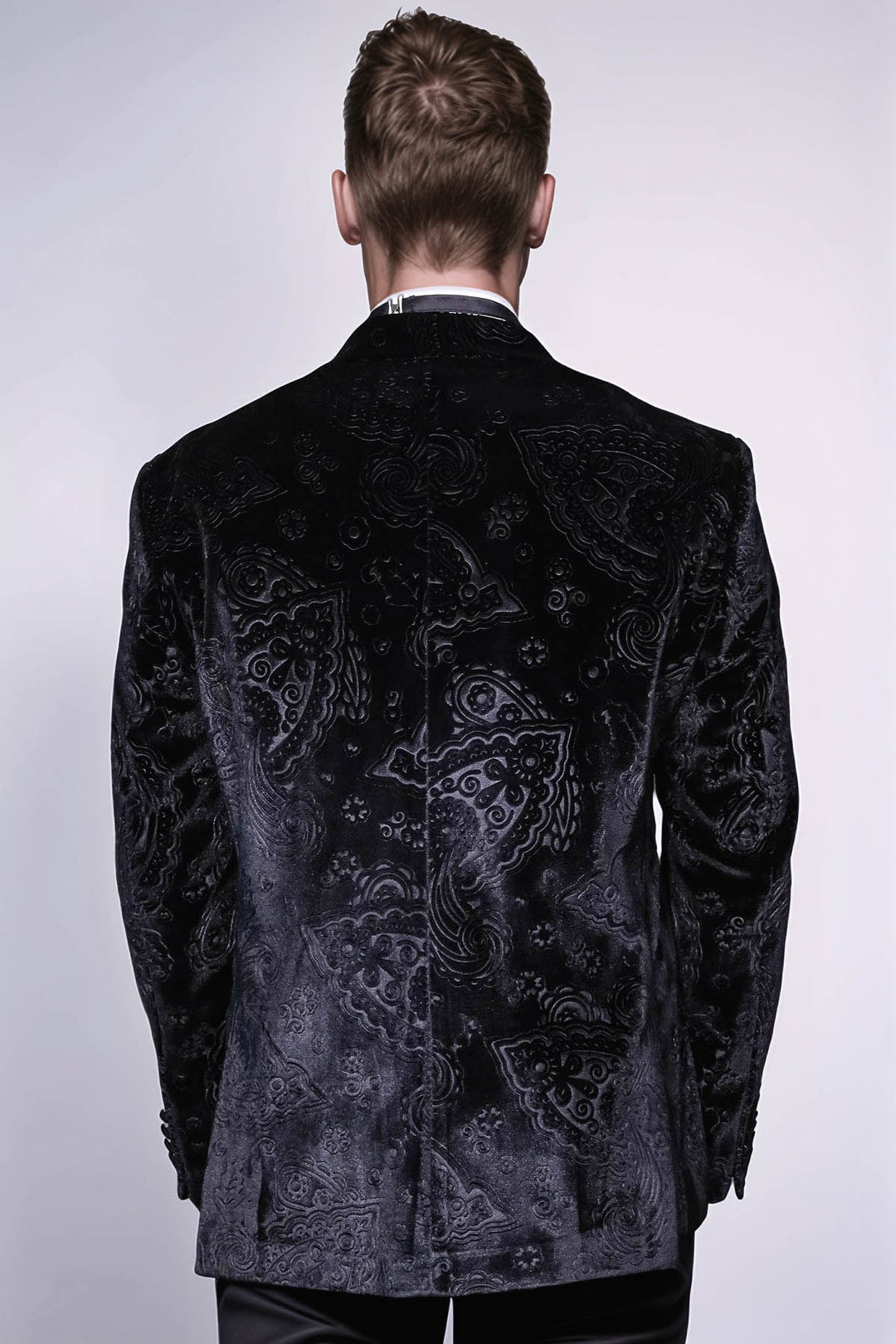 Blazer de bal homme noir en velours à motifs floraux - Wessi