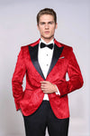 Floral Patterned Velvet Burgundy Men Tuxedo Jacket - Wessi