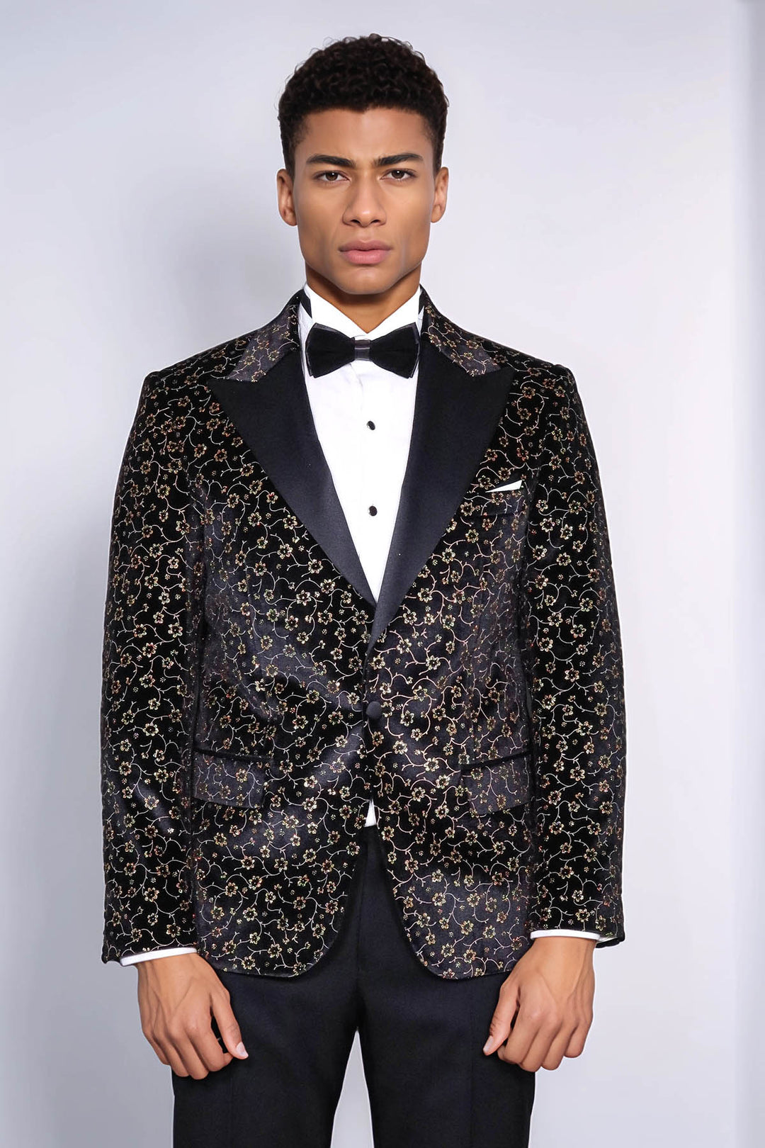 Blazer de bal noir à motif de petites fleurs pour hommes - Wessi