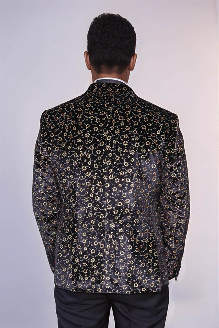 Blazer de bal noir à motif de petites fleurs pour hommes - Wessi