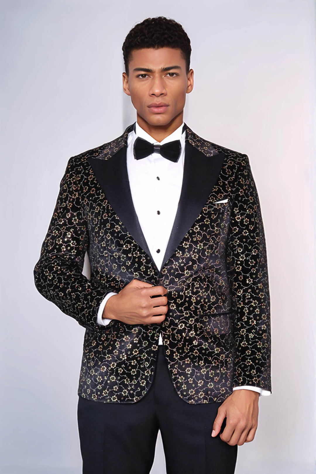 Blazer de bal noir à motif de petites fleurs pour hommes - Wessi