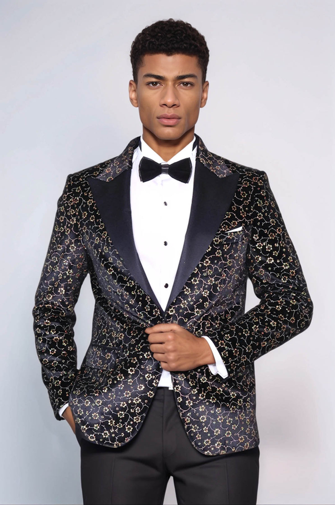 Blazer de bal noir à motif de petites fleurs pour hommes - Wessi