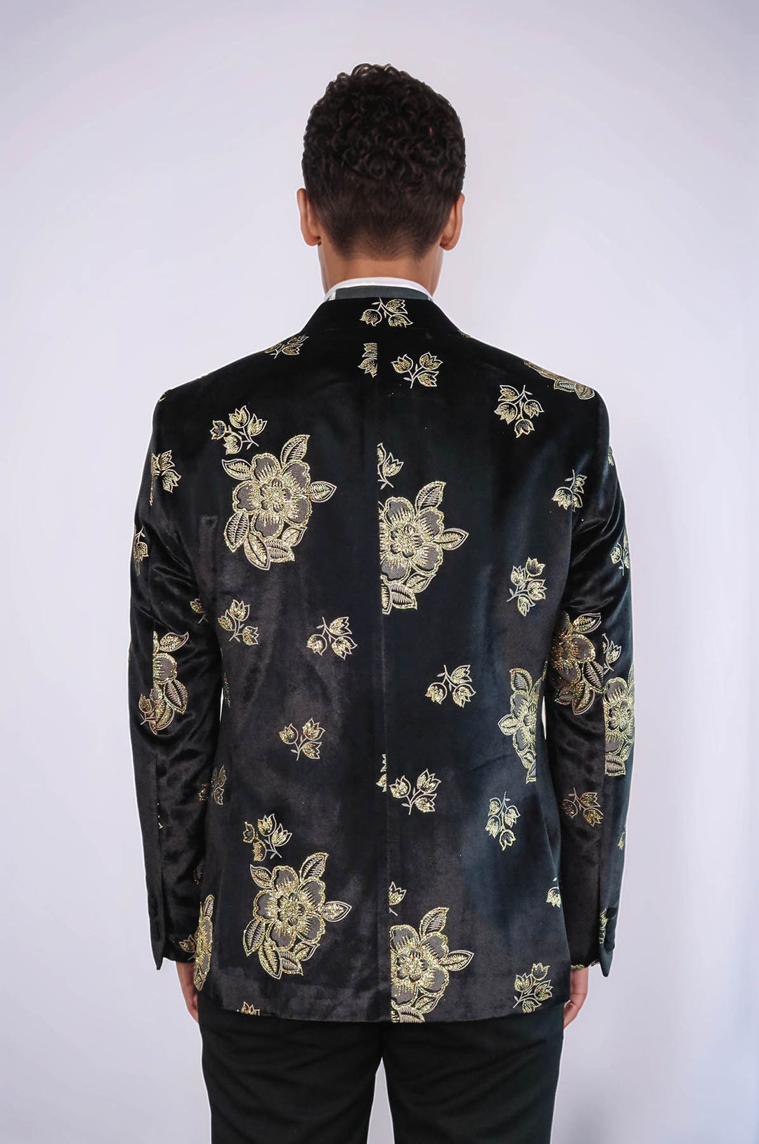 Gold Motif Floral Brillant Black Veste de Prom pour Hommes et Pantalon - Wessi