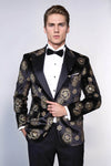 Black Patterned Over Black Men Prom Blazer - Wessi