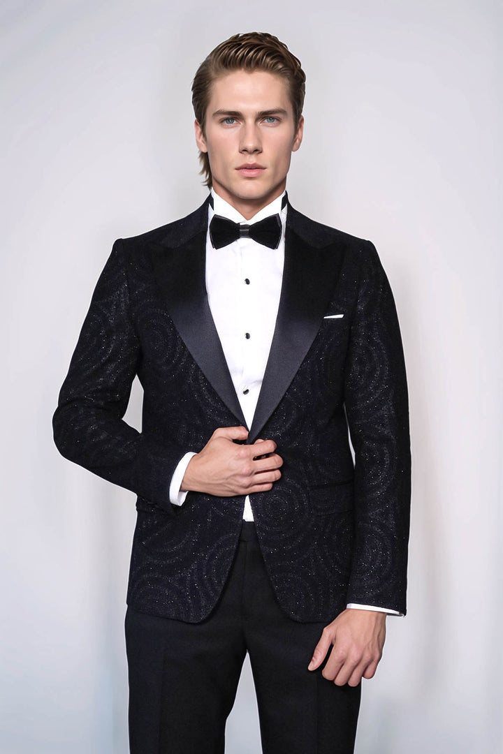 Blazer de bal homme noir coupe slim à revers en pointe Hypnose - Wessi