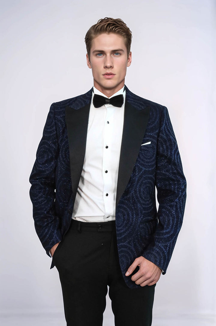 Blazer da ballo da uomo blu navy slim fit con risvolto a lancia modello Hypnose - Wessi