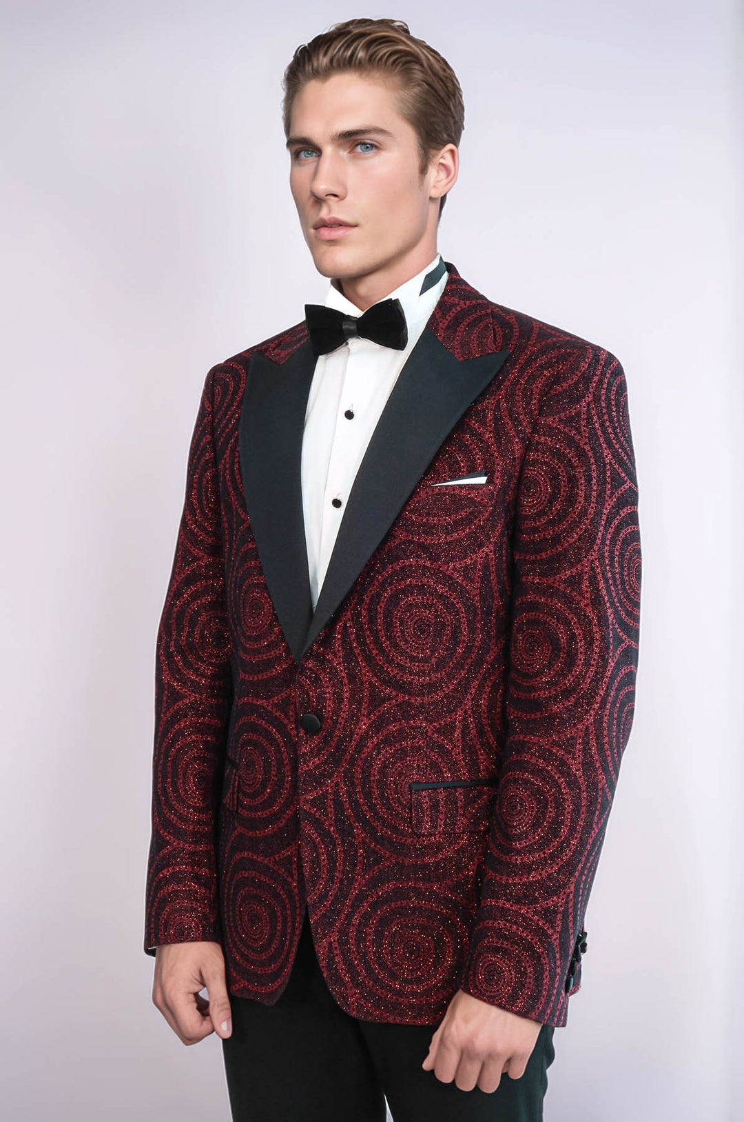 Giacca da ballo da uomo bordeaux slim fit con risvolto a lancia modello Hypnose - Wessi