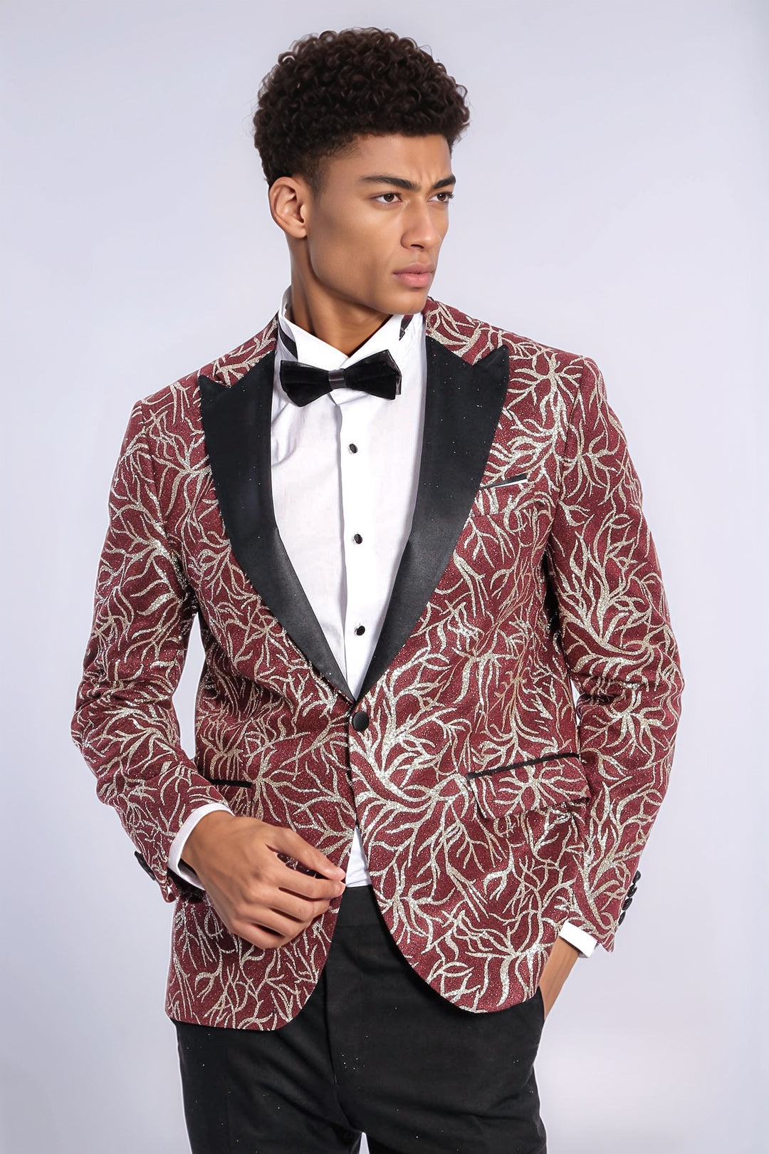 Blazer da ballo da uomo bordeaux slim fit con motivo edera scintillante - Wessi