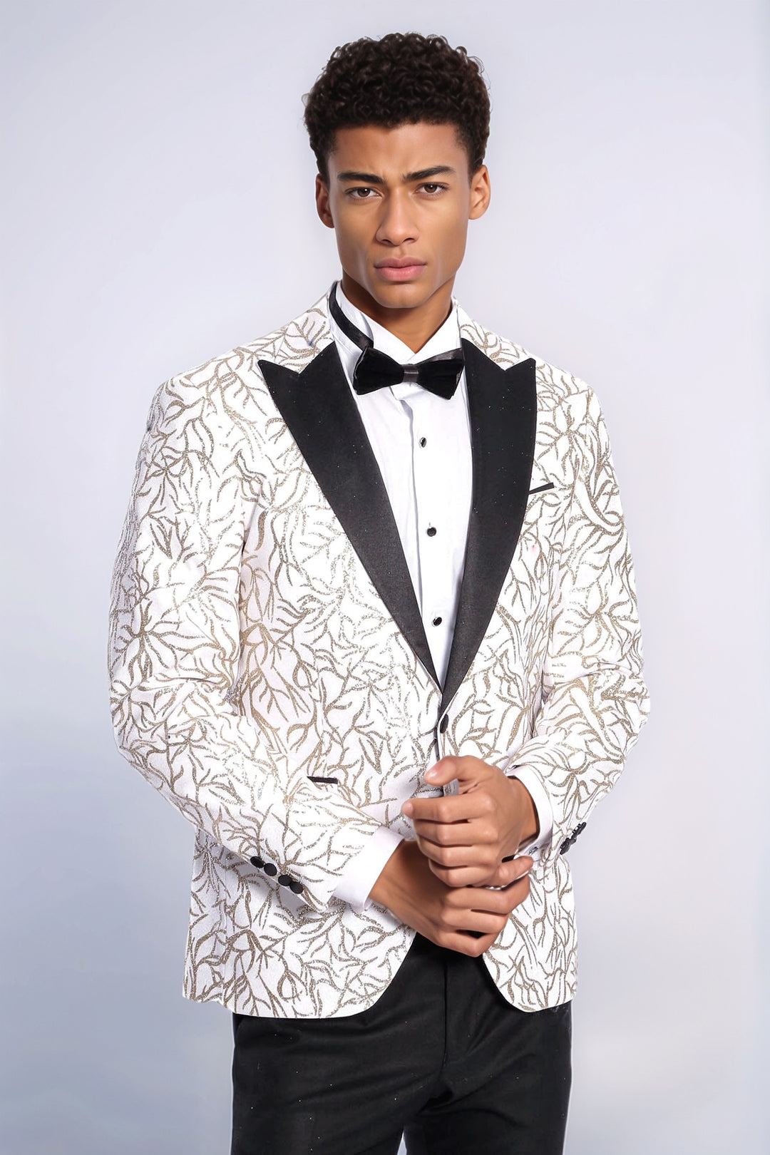 Sparkling Ivy Patterned Slim Fit White Men Wedding Groom Blazer - Wessi