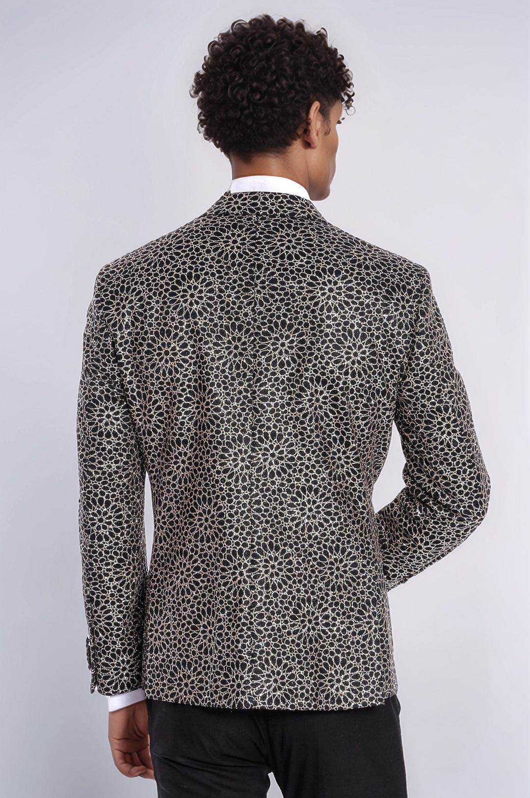 Flower Embroidered Pattern Black Men Prom Blazer and Trousers Combination Suit- Wessi