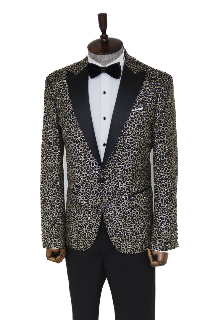 Flower Embroidered Pattern Black Men Prom Blazer and Trousers Combination- Wessi