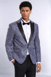 Flower Embroidered Pattern Navy Blue Men Party Blazer - Wessi