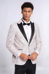 Flower Embroidered Pattern White Men Wedding Tuxedo Jacket - Wessi