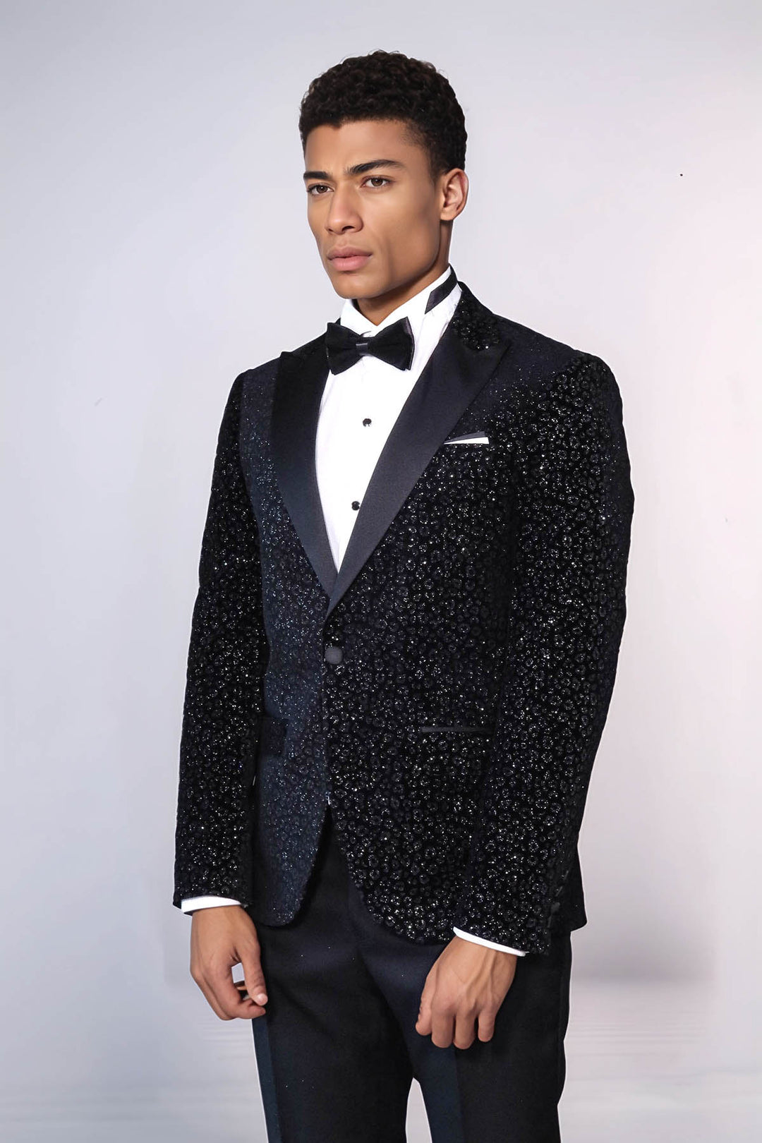 Leopard Pattern Slim Fit Black Men Prom Blazer and Trousers Combination Suit- Wessi