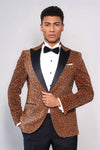 Blazer de fiesta de hombre amarillo con solapa de pico y corte entallado con estampado de leopardo