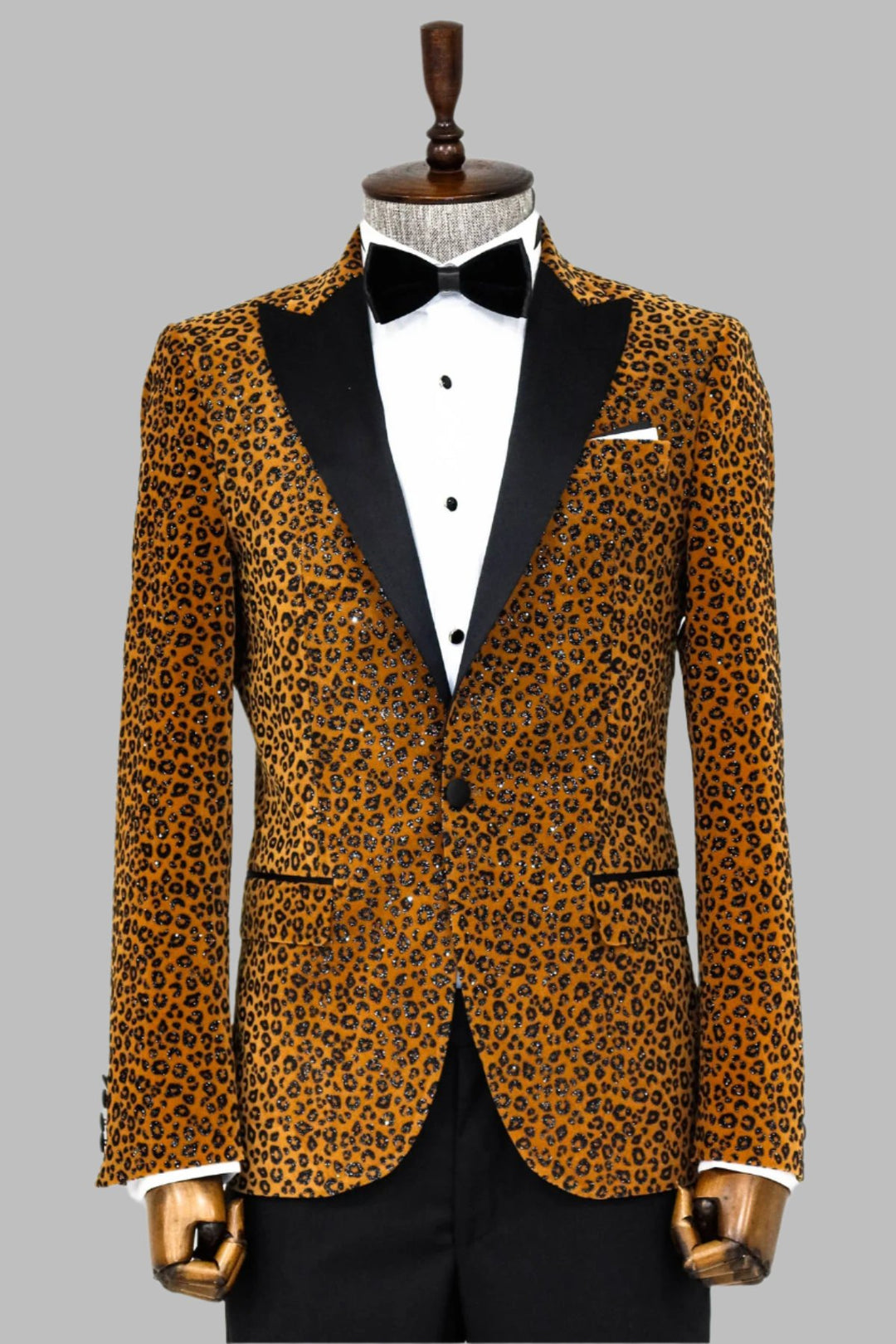 Leopard Pattern Slim Fit Peak Lapel Yellow Men Prom Blazer