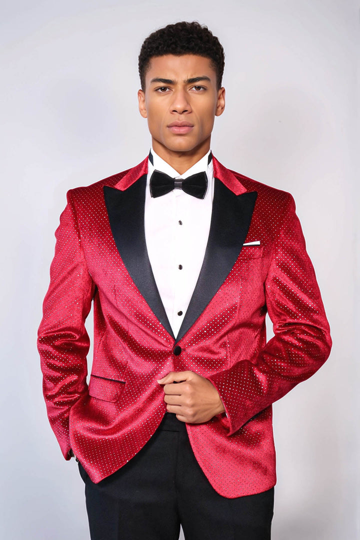 Giacca Tuxedo da Uomo con Rever a Picco a Pois Sparkling Burgundy - Wessi