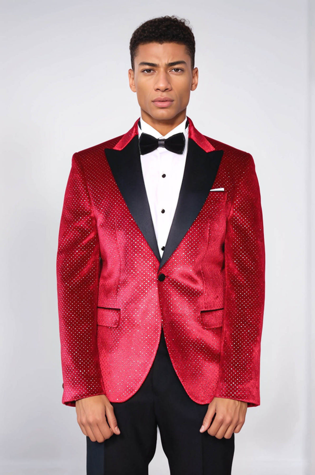 Giacca Tuxedo da Uomo con Rever a Picco a Pois Sparkling Burgundy - Wessi