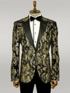 Peak Lapel Slim Fit Gold Patterned Black Men Prom Blazer