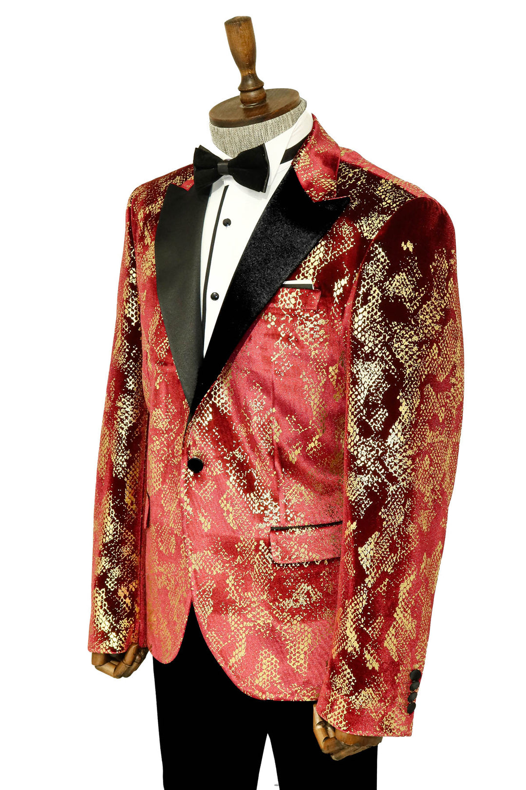 Blazer de graduación para hombre en color burdeos con estampado dorado y corte entallado con solapa de pico