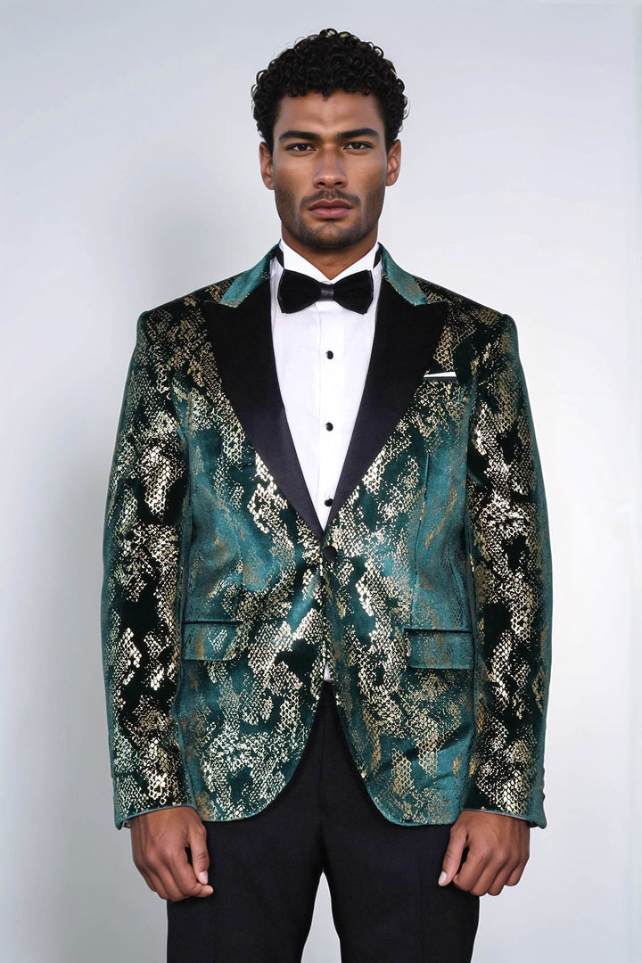 Blazer da ballo da uomo verde fantasia slim fit con risvolto a lancia