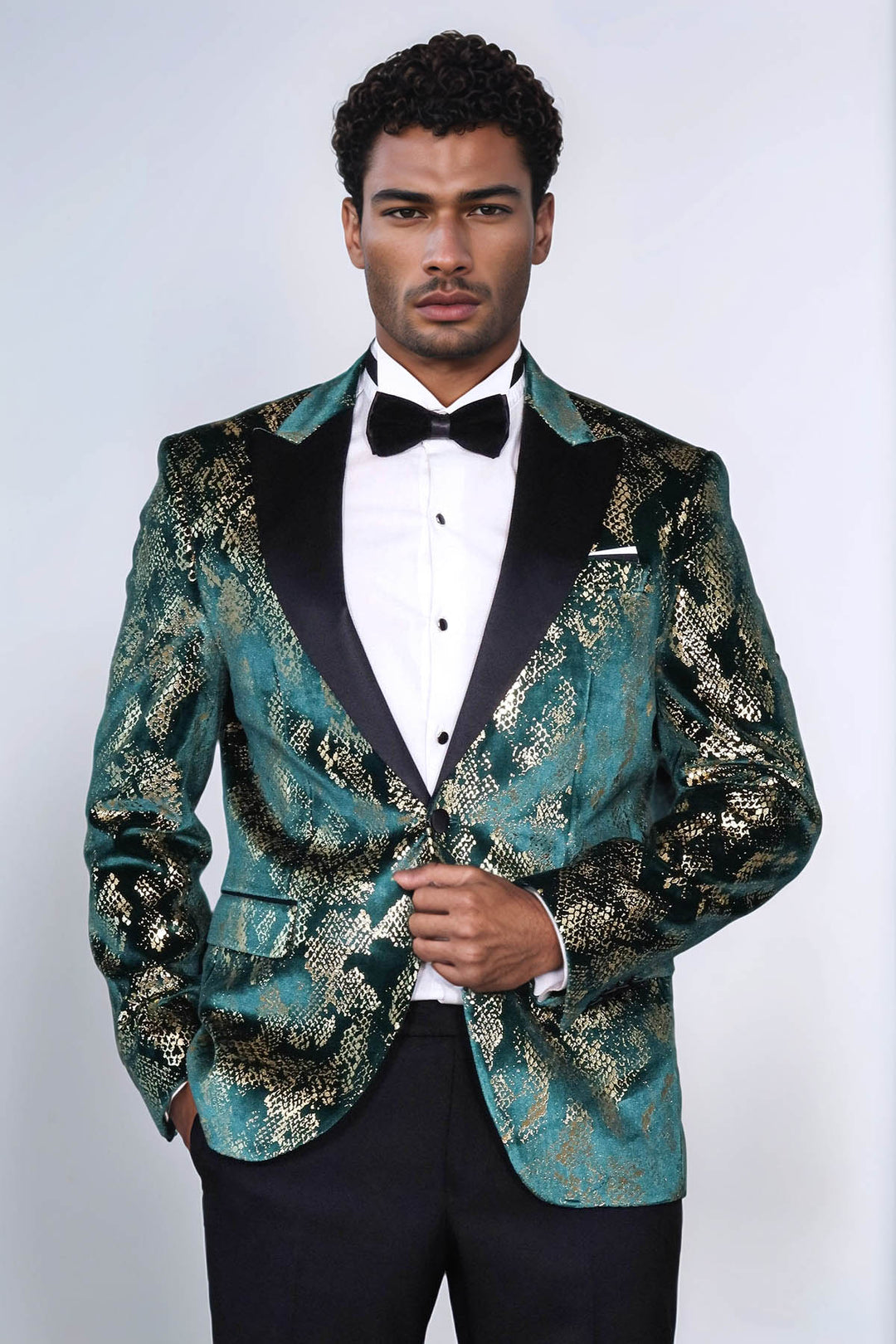 Blazer da ballo da uomo verde fantasia slim fit con risvolto a lancia